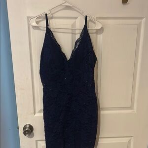 Elegant Navy Blue Lace Dress